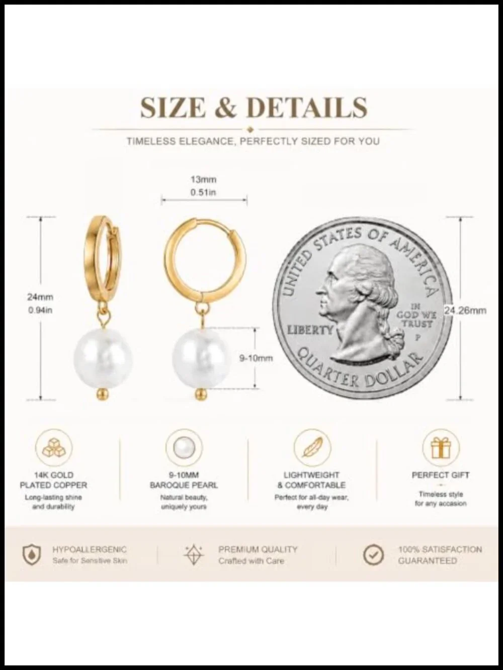 Natural Freshwater Baroque Pearl Drop Huggie Hoop Earrings 14K Gold Plated